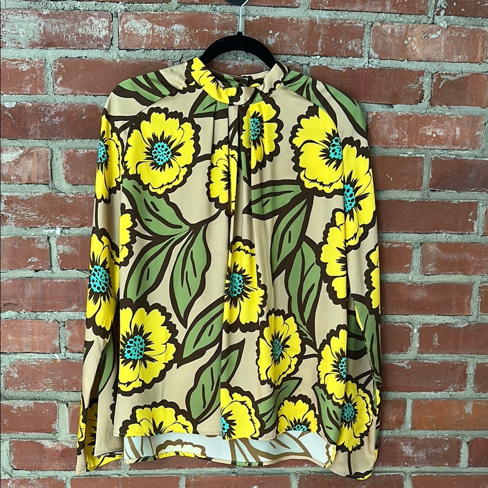 Floral Blouse with Yellow and Green Design